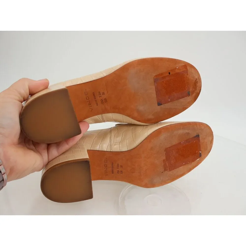 Vince Millie Alligator Loafer Size 7.5 M Beige Block Heel Leather Slip On Shoes